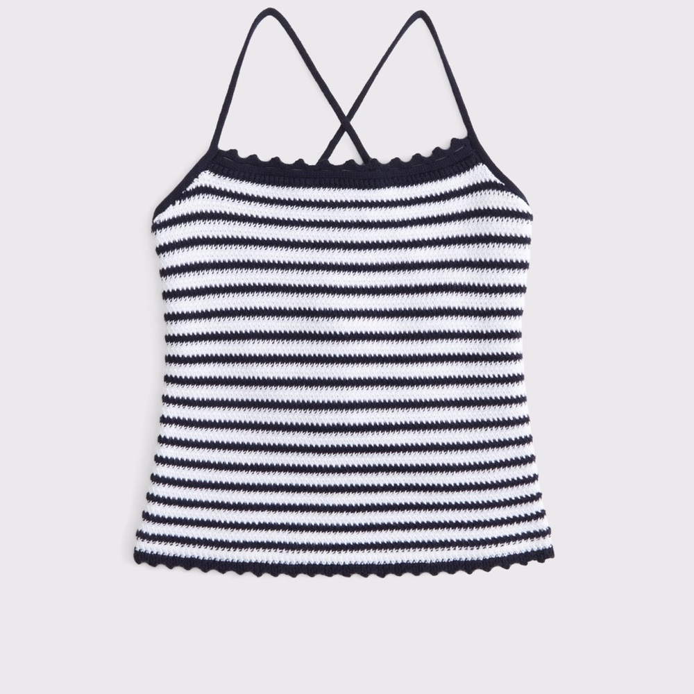 Abercrombie & Fitch Navy Striped Crochet Tank